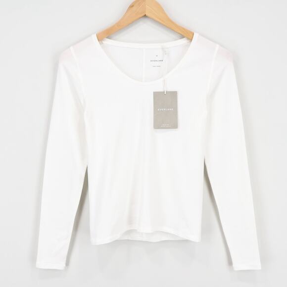 Everlane Tops - Everlane The Supima Form Ballet Neck Long Sleeve Tee White Size XS NWT